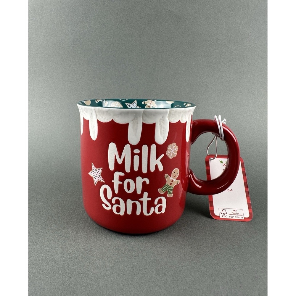 Peppermint Square MILK FOR SANTA Christmas Mug Gingerbread Decorated Inside NEW